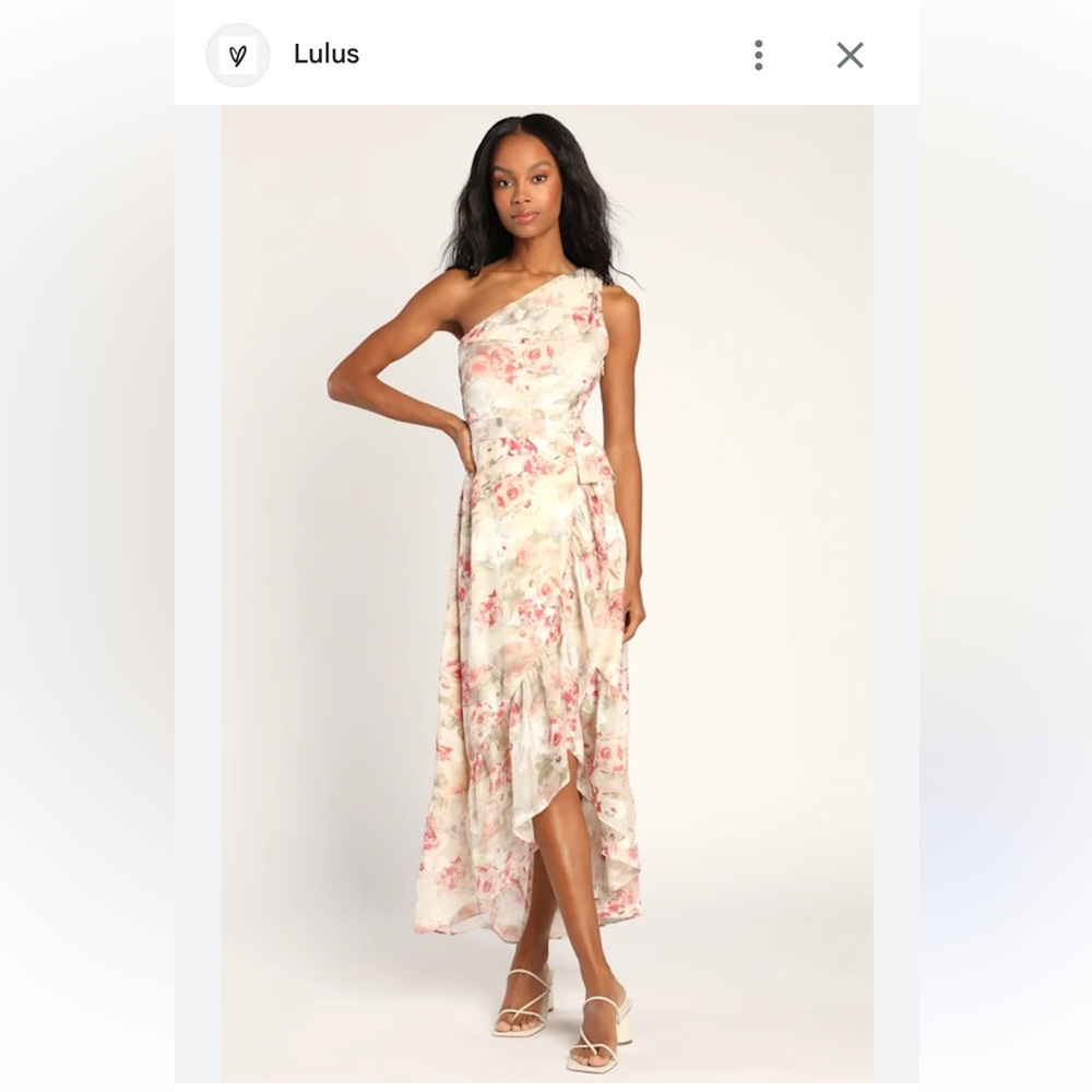 Lulu's One-Shoulder Floral High Low Dress in Cream and Pink Size Medium